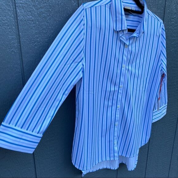 Buki Button Down Striped 3/4 Sleeve Blouse M NWT - Picture 2 of 15